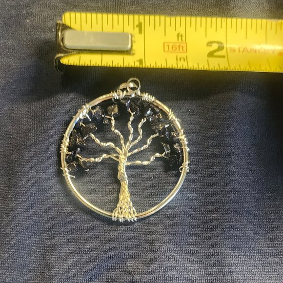 silevr tone wire and genuine gemstone Tree of Life Pendant - 1.5 inch Diameter - Picture 3 of 3